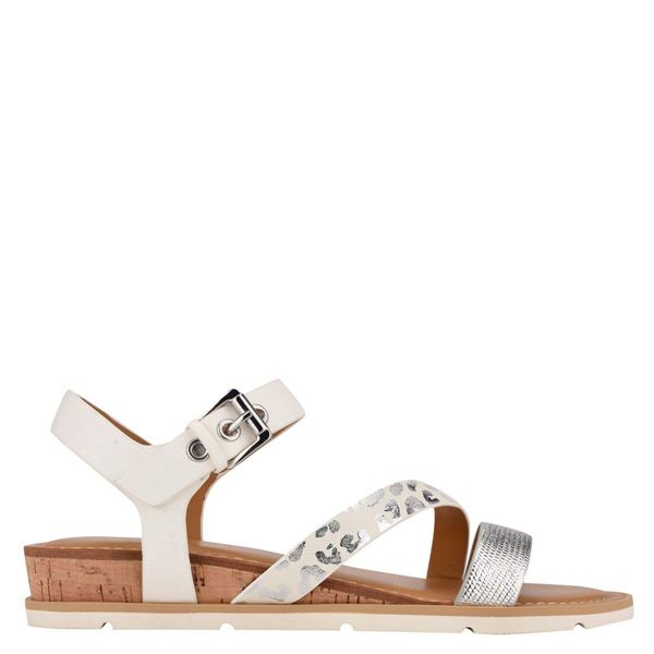Nine West Drama White Silver Wedge Sandals | South Africa 77E29-7N54